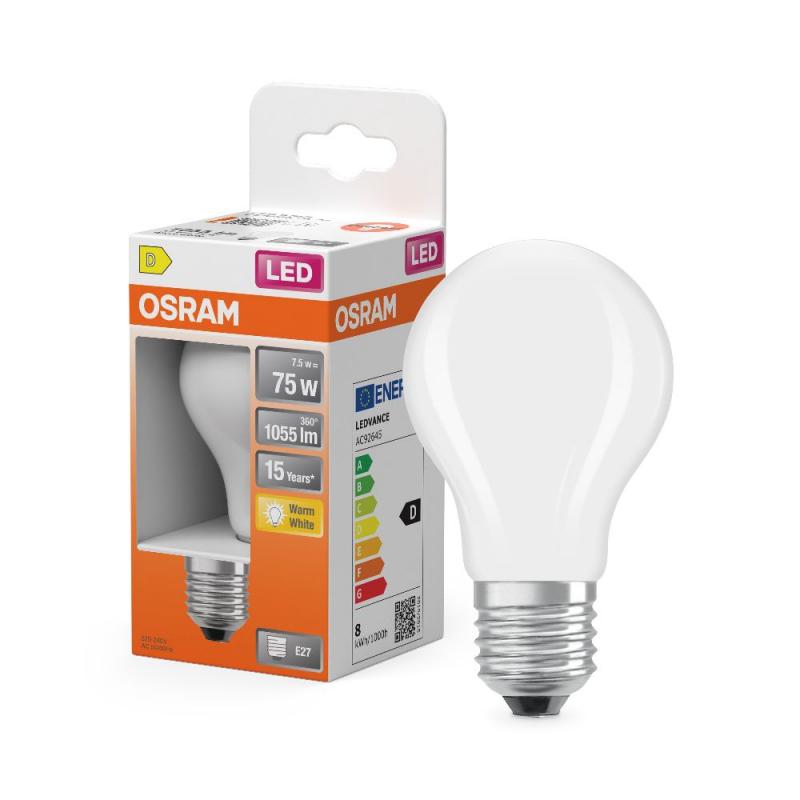 OSRAM E27 LED Lampe Retrofit Classic 7,5W wie 75W Warmweißes Licht 2700K in traditioneller  Birnenform